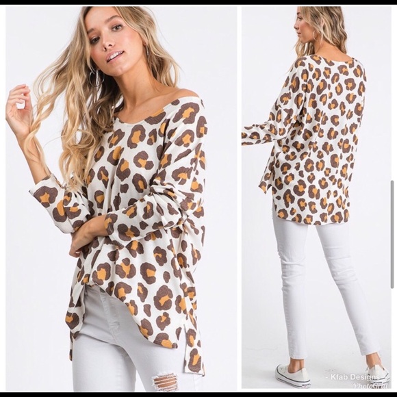 New! Leopard Print Drop Shoulder Adorable Top - Picture 5 of 8